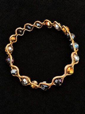 ⚜️ Crystal Bangle | Wavy Wire Wrap | Gold-Tone Smoky Amber Faceted 💗